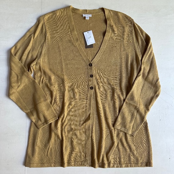 NWT J.Jill Mustard Yellow Gold Linen Blend Cardigan - Picture 1 of 7